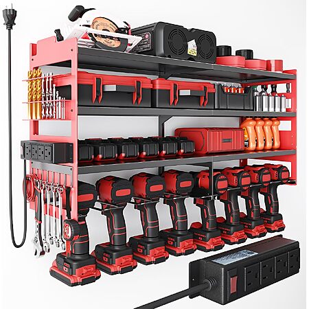 Prime Members: Olixis Wall Mount Power Tool Organizer w/ Charging Station (Red)