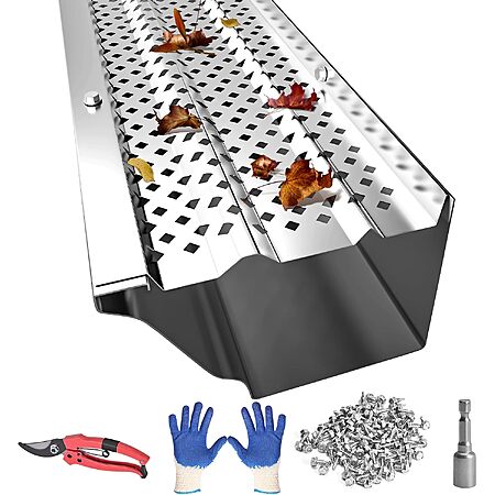 Prime Members: 6 Inch 64-Piece 216-Foot Gutter Guards, Aluminum Leaf Filter Rain Gutter Covers with Screws Included (Mill Finish)