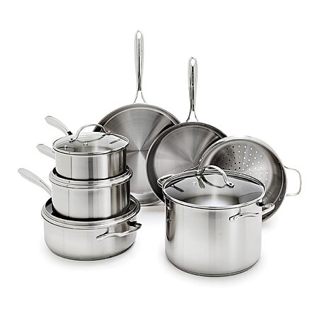 GreenPan Stainless Steel 11 Piece Cookware Set, 3-Ply Base, Induction Dishwasher Safe, Oven Safe to 600F, Silver $125.99 @ Amazon