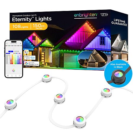 Enbrighten Vibe Eternity Permanent Outdoor Lights for House, 150ft, 108 RGBWIC LEDs, 33lm, Color Changing, Smart App, Alexa, Google Home, 85102 $158.27