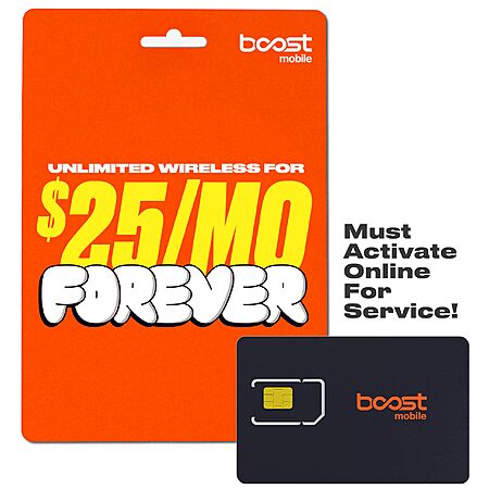 Boost Mobile Sim Kit: 1-Month Unlimited Talk, Text & 30GB Data $5 