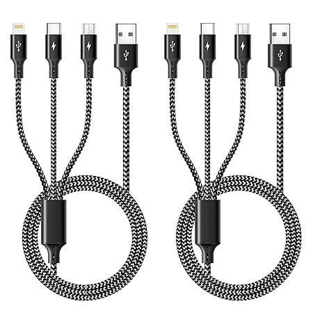 2-Pk 4' KEHIPI 3-in-1 Braided Charging Cable (USB-C, Lightning, Micro-USB) $3.80 