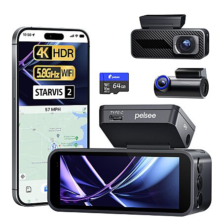 Pelsee P1 Pro 4K Front & 1080p Rear Dash Cam w/ STARVIS 2 Sensor $50 + Free Shipping