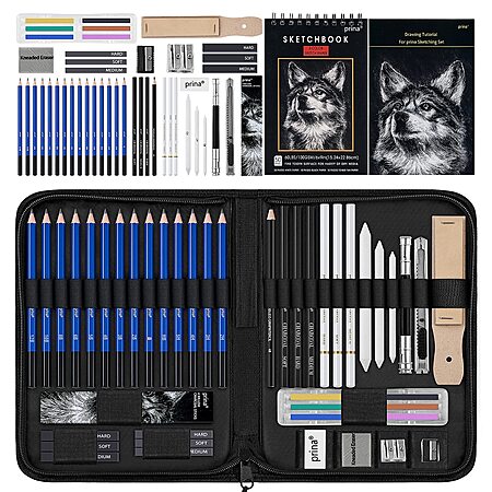 50-Piece Prina Sketch & Drawing Set w/ Sketchbook, Pencils & Accessories $14.44 + Free Shipping w/ Prime or on $35+