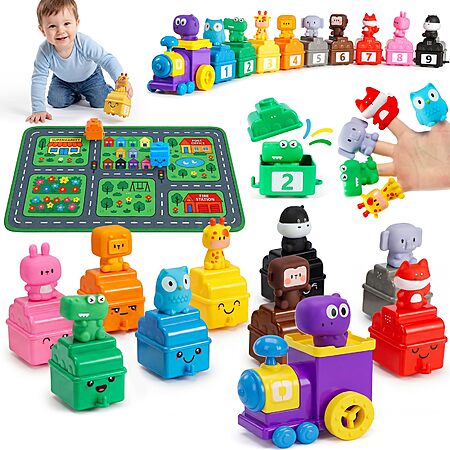 URMYWO Montessori Toy Train Set w/ 10 Finger Puppets & Play Mat $12.86 + Free Shipping w/ Prime or on $35+