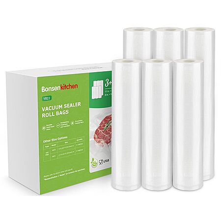 6-Count Bonsenkitchen Vacuum Sealer Rolls (3x 11"x16', 3x 8"x16') $9.44 + Free Shipping w/ Prime or on $35+
