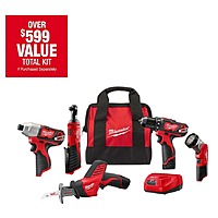 5-Tool Milwaukee M12 12V Lithium-Ion Cordless Combo Kit w/ 2x 1.5Ah Batteries