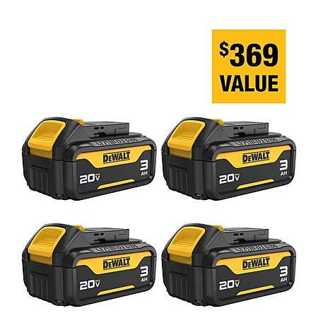 4-Pack DEWALT 20V 3.0 Ah MAX Lithium-Ion Premium Battery Pack $128.97 + Free Shipping