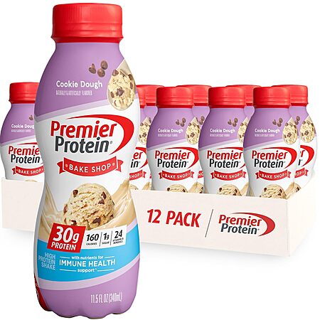 Premier Protein Shake, Cookie Dough, 30g Protein 1g Sugar 24 Vitamins Minerals Nutrients to Support Immune Health, 11.5 fl oz (Pack of 12) $13.59 with S&S at Amazon