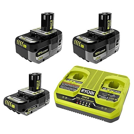 ONE+ HP 18V (2) 4.0 Ah HIGH PERFORMANCE Batteries, 2.0 Ah HIGH PERFORMANCE Battery, and Dual-Port Charger Starter Kit $108.97 at Home Depot