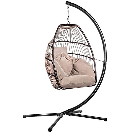 Barton Powder Coated Steel Frame Black Wicker Egg-Shaped Patio Swing Chair w/ Beige Cushion $125 + Free Shipping