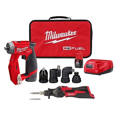 Milwaukee M12 FUEL 12V Lithium-Ion Brushless Cordless 4-in-1 Installation 3/8" Drill Driver Kit with M12 Soldering Iron $169 + Free Shipping