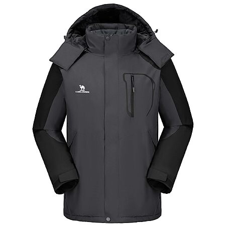 CAMELSPORTS Mens Winter Jacket Waterproof Warm Snow Ski Jackets Faux Fur Fleece Rain Coats with Removable Hood $19.99