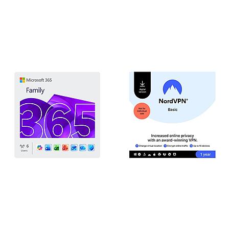 12-Month Microsoft 365 Family (6-Users) + 1-Year NordVPN (10 Devices) $85 & More (Digital Delivery)