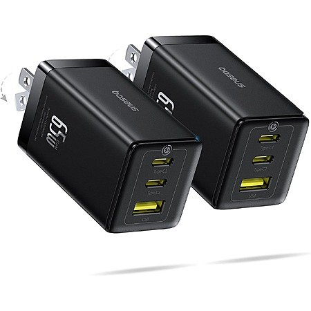 Prime Members 2-Pk 65W Baseus 3-Port USB-C Foldable Wall Charger Blocks $27 & More + Free S&H