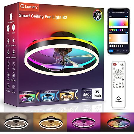 Lumary 20" Smart Wi-Fi Flush Mount Ceiling Fan w/ 4500Lm 2700K/6500K LED Light $107.50 + Free S&H