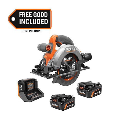 Rigid 18V MAX Output Starter Kit with (2) 4.0 Ah MAX Output Batteries and Charger w/ FREE 18V Subcompact 6-1/2 in Circular Saw $139 at Home Depot