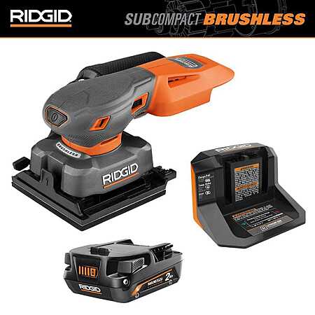 RIDGID 18V Brushless Cordless SubCompact 1/4 in. Sheet Sander Kit with 2 Ah MAX Output Battery and Charger $119