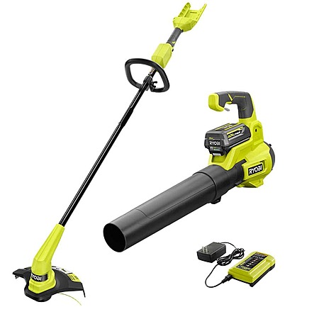 Ryobi 40V Cordless Battery 12 in. String Trimmer and 450 CFM 120 MPH Blower Combo Kit 2-Tools with 4.0 Ah Battery and Charger