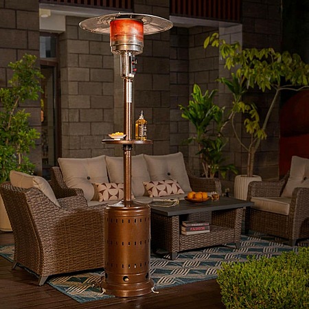 Nuu Garden 46,000 BTU Metal Brown Propane Gas Patio Heater with Wheels and Drink Stand
