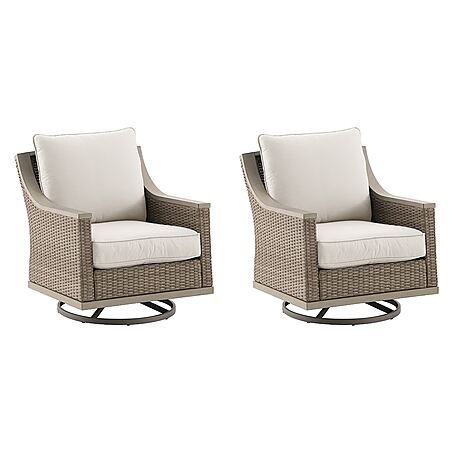 allen + roth Rosedale Set of 2 Wicker Tan Steel Frame Swivel rocker Conversation Chair with Off-white Cushioned Seat one_size | FRS81528CS