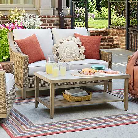 allen + roth Rosedale 2 -Piece Wicker Patio Conversation Set with Off-white Cushions Included one_size | FRS81528CL