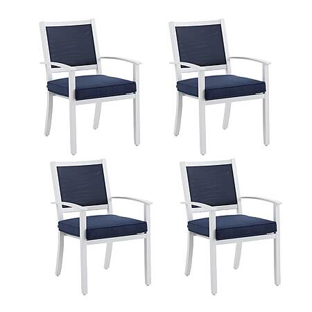 allen + roth Chatham Pier Set of 4 Stackable White Aluminum Frame Stationary Dining Chair with Navy Cushioned Seat one_size | FCA80462A-B