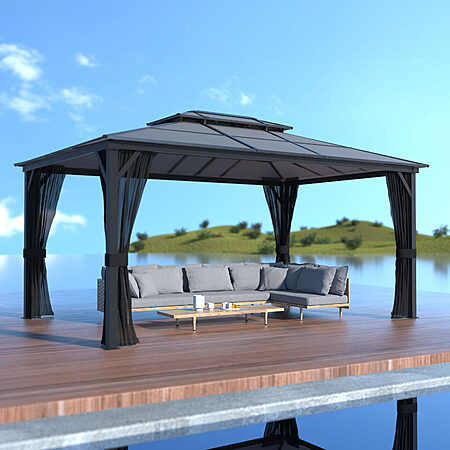 VEIKOUS 16-ft x 12-ft Hardtop Roof Aluminum Gazebo (Screen Included) | PG0201-1216-DL3BX-2