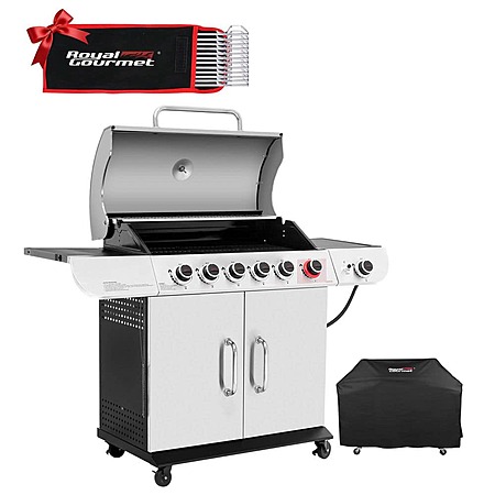 Royal Gourmet 6-Burner BBQ Liquid Propane Gas Grill with Sear and Side Burner with Cover, 71,000 BTU Cabinet Style Gas Grill