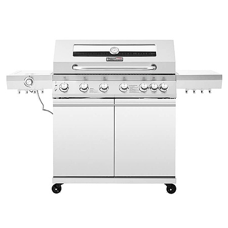 Royal Gourmet Deluxe Stainless Steel 6-Burner Gas Grill with Side & Infrared Rear Burners, LED Knobs & Glass View Window, Silver