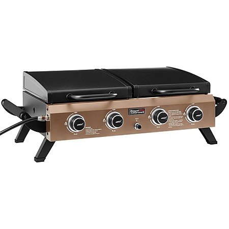 Royal Gourmet 4-Burner Portable Propane Gas Grill Griddle Combo with Hood, 40,000 BTU, Bronze Gold