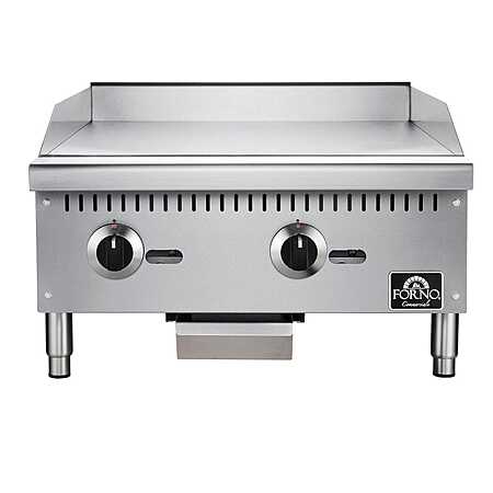 Forno Commerciale 24 Inch Gas Griddle, 2 Burners, 60,000 BTUs, Carbon Steel Plate, Stainless Steel