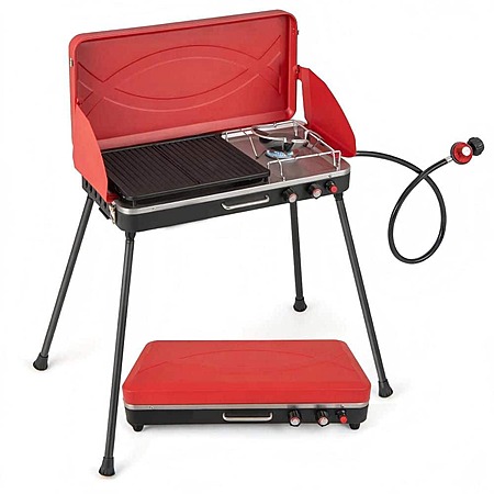 Alpulon 2-in-1 Portable Natural Gas Grill in Red with 4 Detachable Legs-Red