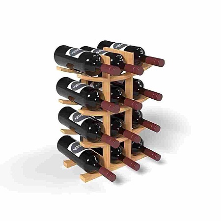 HOMLUX 12-Bottle Light Wood 12.2 in.W Tabletop Bamboo Wine Rack Stackable Wine and Liquor Bottle Storage, No Tools Assembly