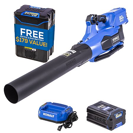 Kobalt 80-volt 630-CFM 140-MPH Battery Handheld Leaf Blower 2.5 Ah Battery Included Charger Included one_size | KHB 25280-06