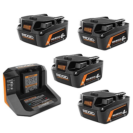 RIDGID MAX Output 18V Battery Starter Kit: 2x 8Ah EXP + 2x 4Ah + Charger $171 + Free S&H