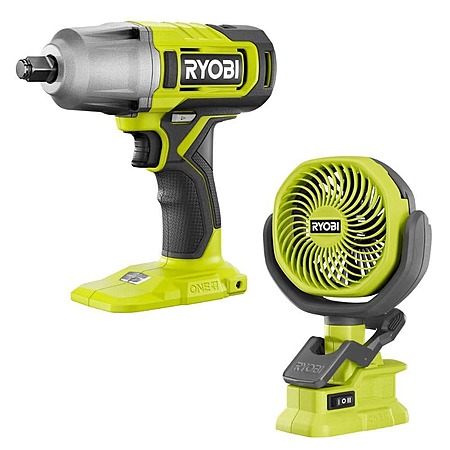 Ryobi ONE+ 18V Cordless 1/2 in. Impact Wrench with ONE+ 18V Cordless 4 in. Clamp Fan (Tools Only)