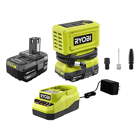 Ryobi ONE+ 18V Cordless High Pressure Inflator with 2.0 Ah Battery, 4.0 Ah Battery, and Charger