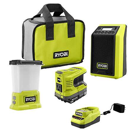 Ryobi ONE+ 18V Cordless 3-Tool Storm Combo Kit with Radio, Area Light, Power Inverter, 2.0 Ah Battery, and Charger
