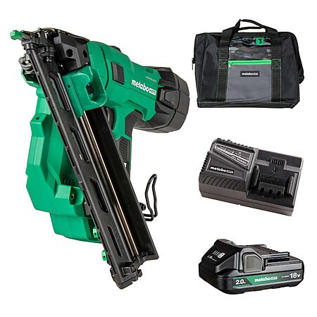 Metabo HPT 18V MultiVolt Brushless Pro 15-GA Angled Finish Nailer Kit, 15 Gauge Finish Nailer, Power Tool with 2.0Ah Lithium Ion Battery,Brushless Motor, NT1865DAA