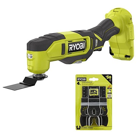 Ryobi ONE+ 18V Cordless Oscillating Multi-Tool (Tool Only) with 4-Piece Wood Oscillating Multi-Tool Blade Set