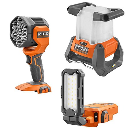 Ridgid 18V Cordless 3-Tool Lighting Combo Kit with Magnetic Light, 360° Area Light, and Spotlight (Tools Only)