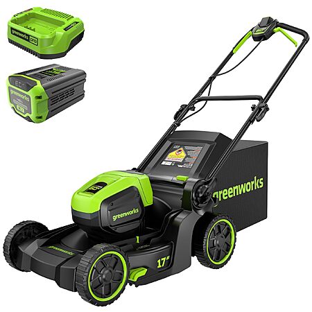 Greenworks 60V 17in Push Lawn Mower, 4.0 Ah Battery and Charger