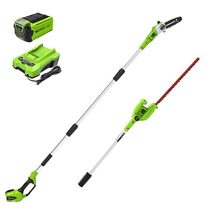 Greenworks 40V 8 in Pole Saw & Hedge Trimmer Kit, 2.0 Ah Battery and Charger