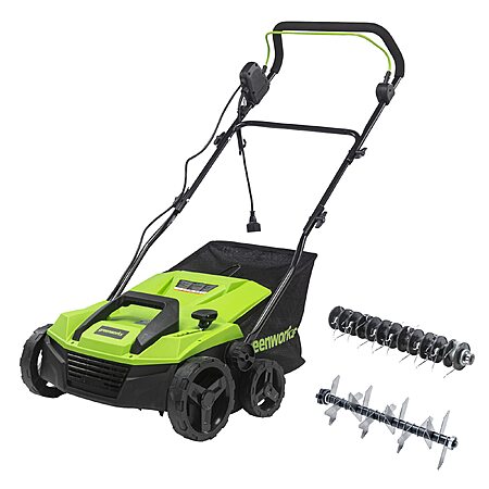 Greenworks 13 Amp 14-Inch Corded Dethatcher / Scarifier, 2-in-1 Electric Lawn Rake