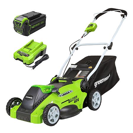 Greenworks 40V 16in Push Lawn Mower, 4.0 Ah Battery and Charger