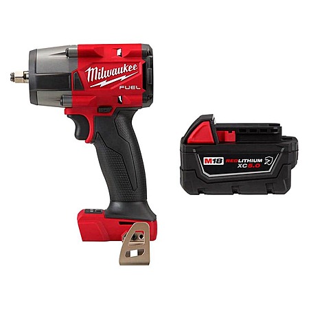 Milwaukee M18 FUEL GEN-2 18V Lithium-Ion Mid Torque Brushless Cordless 3/8 in. Impact w F Ring w/5.0 ah Resistant Battery