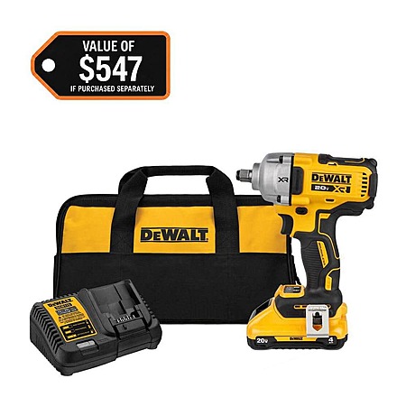 DeWalt DCF891QQ1 20V MAX XR 1/2 in. Impact Wrench with Hog Ring Anvil with 4 Ah Battery Lithium-Ion Cordless Brushless
