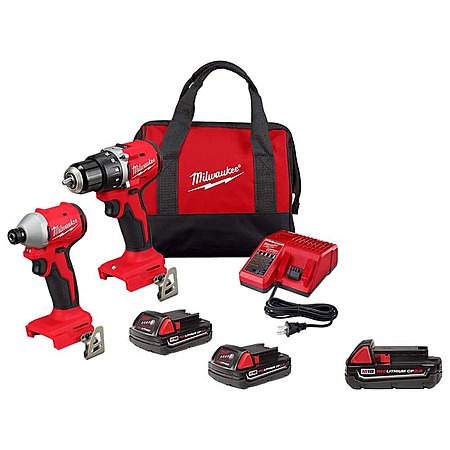 Milwaukee M18 18V Lithium-Ion Brushless Cordless Compact Drill/Impact Combo Kit (2-Tool) w/(3) 2.0Ah Batteries