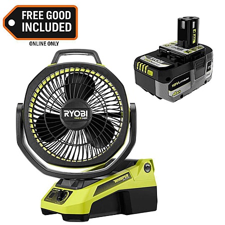 Ryobi ONE+ 18V Cordless Hybrid WHISPER SERIES 9 in. Oscillating Fan with ONE+ 18V 4.0 Ah Battery